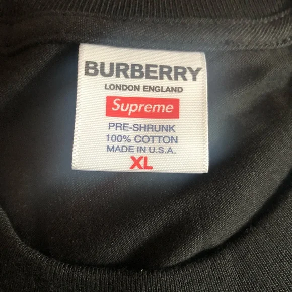 Supreme Black Tee with Plaid Logo